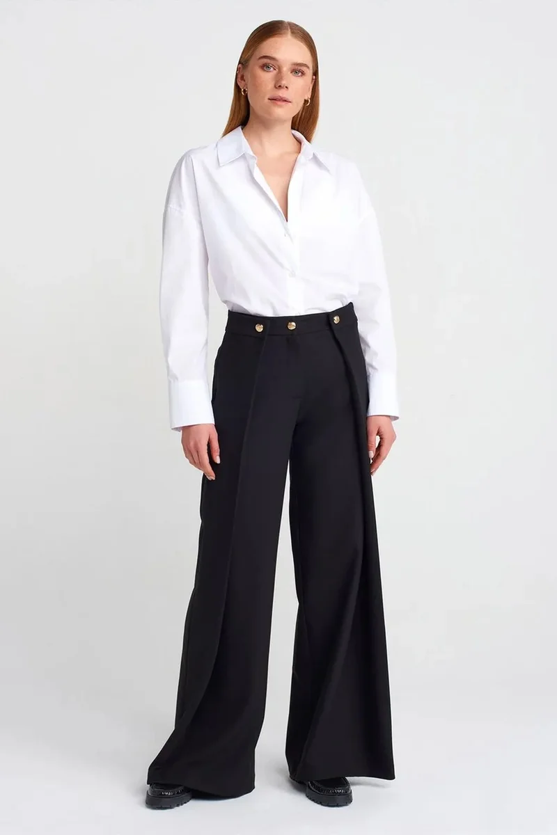 ديلفين DILVIN Women’s High-Waist Wide-Leg Crepe Trousers