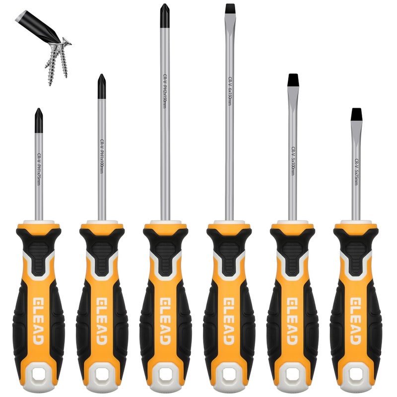 ELEAD 6-Piece Magnetic Screwdrivers Set, 3 Phillips and 3 Slotted Tips Professional Cushion Grip Screwdriver Set - Image 1