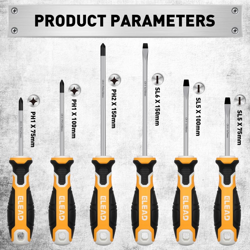 ELEAD 6-Piece Magnetic Screwdrivers Set, 3 Phillips and 3 Slotted Tips Professional Cushion Grip Screwdriver Set - Image 2