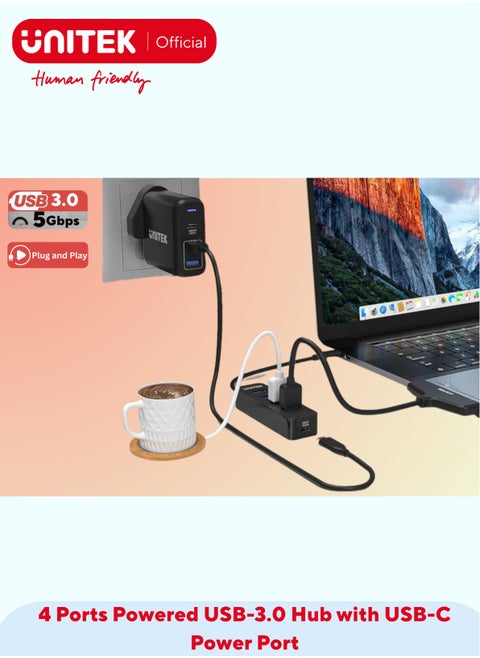 H1117B USB3.0 Hub With Optional USB-C Power (4-in-1)  (4*USB-A), with USB-C Power Port)