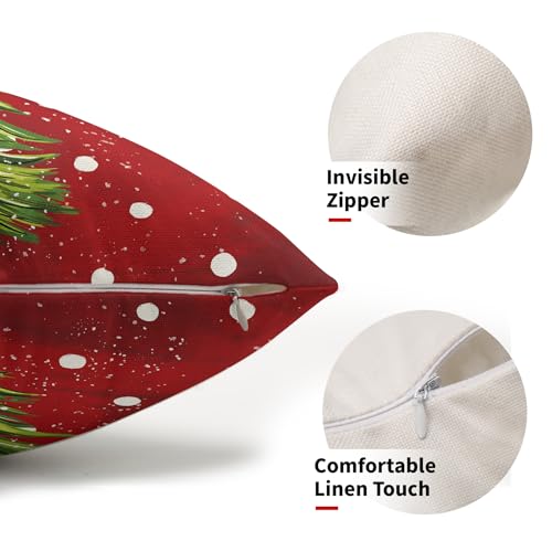 aportt Red Christmas Lumbar Pillow Covers 12X20 In Set of 2 Green Xmas Watercolor Tree Rectangular Cases Winter Holiday Pillowcase Cotton Linen Cushion Case Rustic Home Decor For Couch Porch Outdoor - Image 3
