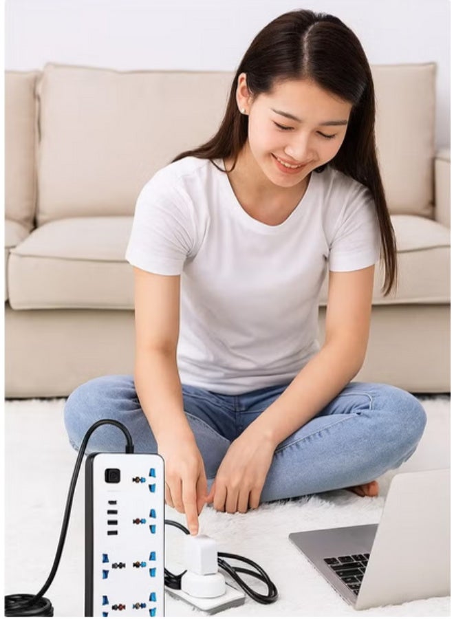 باور ماكس وصلة تمديد كهربائية باور ماكس ١٠ في ١ - شريط طاقة ٢٥٠٠ واط مع ٦ منافذ تيار متردد + ٣ منافذ USB + منفذ PD من النوع C | شحن تلقائي ٣.٤ أمبير | حماية من الكهرباء الساكنة | سلك تمديد ٥ أمتار - أبيض | يتضمن حماية من الكهرباء الساكنة وسلكًا متينًا بطول ٥٠٠٠ مم لشحن آمن وفعال - Image 5