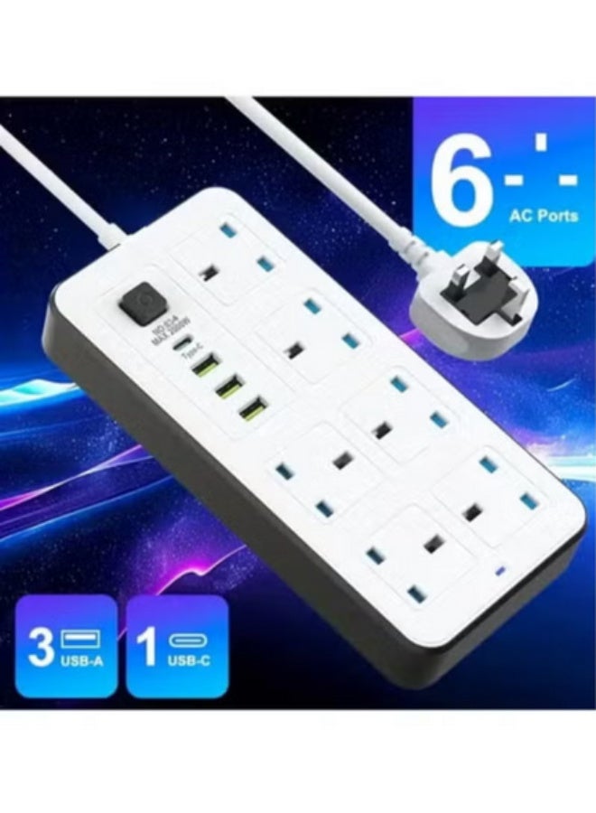 باور ماكس وصلة تمديد كهربائية باور ماكس ١٠ في ١ - شريط طاقة ٢٥٠٠ واط مع ٦ منافذ تيار متردد + ٣ منافذ USB + منفذ PD من النوع C | شحن تلقائي ٣.٤ أمبير | حماية من الكهرباء الساكنة | سلك تمديد ٥ أمتار - أبيض | يتضمن حماية من الكهرباء الساكنة وسلكًا متينًا بطول ٥٠٠٠ مم لشحن آمن وفعال - Image 4
