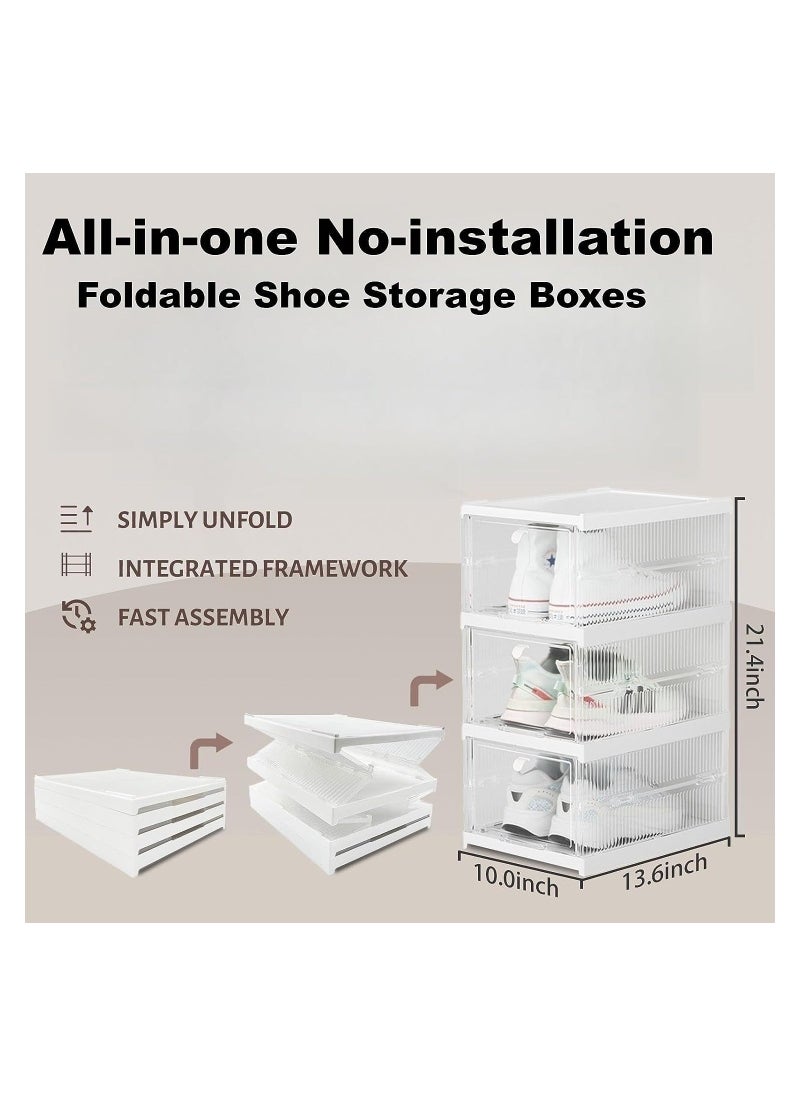 Generic - Clear Plastic Foldable Shoe Boxes, 3 Layers Sneaker Storage Boxes Display Boxes with Magnetic Front Door, Space Saving Shoe Rack Containers Bin Holder - Image 1