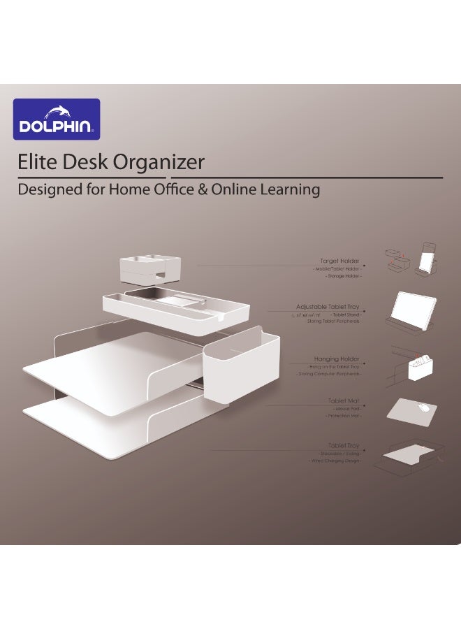 Dolphin ST-12 Elite Desk Organizer, Multi-Function Storage with Drawer, Phone & Tablet Stand, Cable Management Design - Image 2