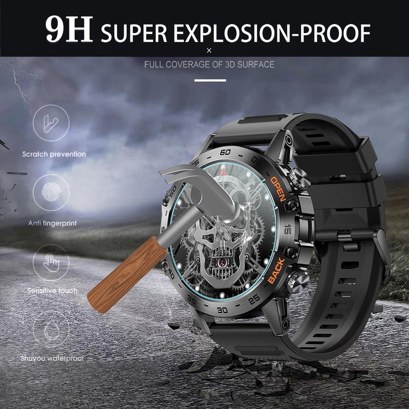 Suoman 3-Pack 1.39" Screen Protector for SUNKTA K52 Military Smartwatch, 2.5D 9H Hardness Tempered Glass Screen Protective Film - Image 4