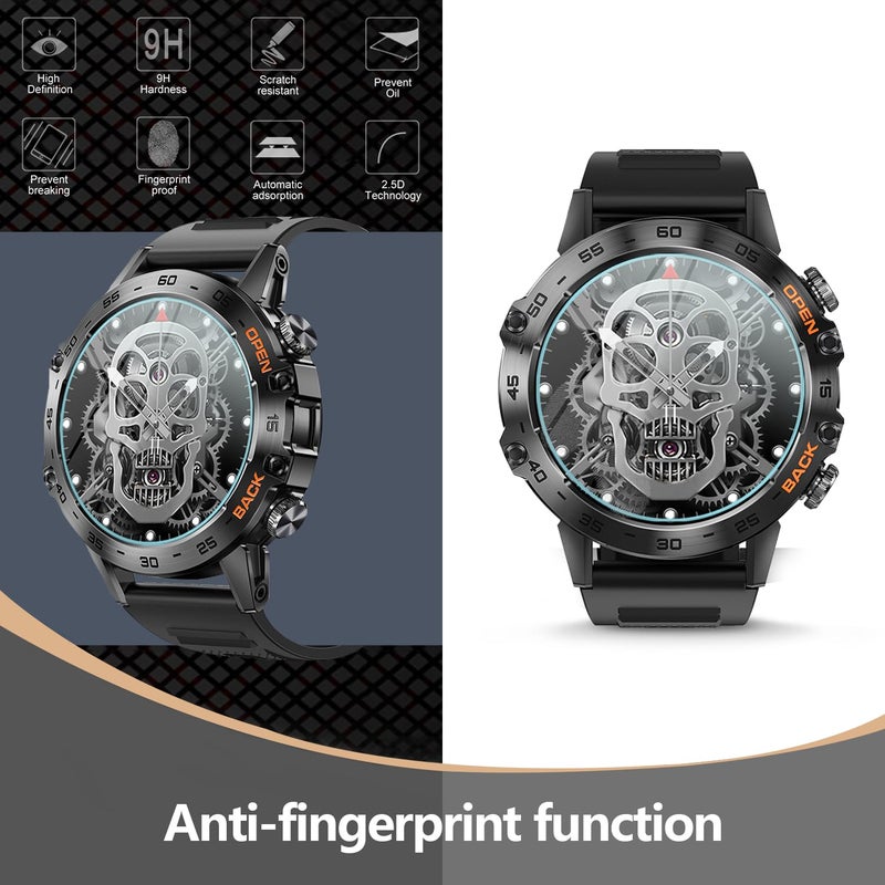 Suoman 3-Pack 1.39" Screen Protector for SUNKTA K52 Military Smartwatch, 2.5D 9H Hardness Tempered Glass Screen Protective Film - Image 5