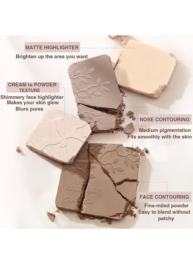 MACK ANDY Face Highlighter Contour Shading Palette, Sculpting Long-lasting Shimmer Pressed Powder Smooth Matte Finish Makeup for Warm Fair Toned Skin with Mirror #02 - Image 5
