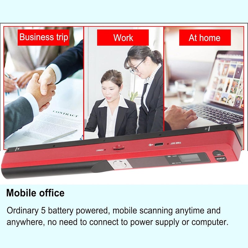 Marhynchus Portable Scanner Handheld Document Scanner with 300DPI 600DPI 900DPI Resolution Modes USB Connection for Business Home Office Use (Red) - Image 3