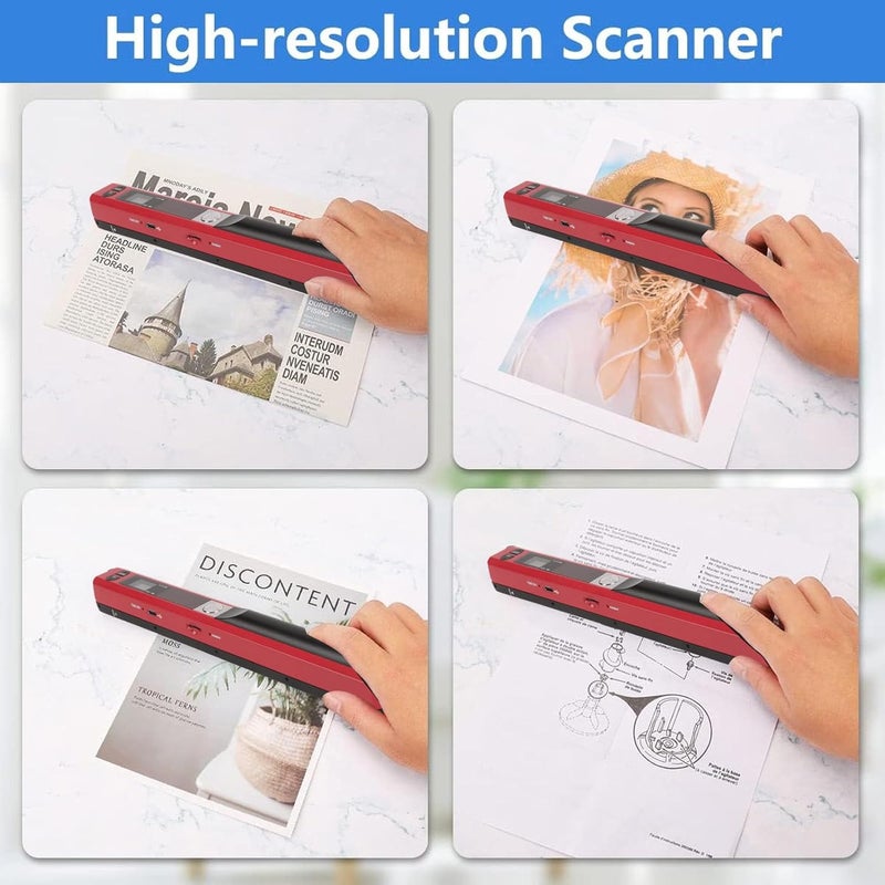 Marhynchus Portable Scanner Handheld Document Scanner with 300DPI 600DPI 900DPI Resolution Modes USB Connection for Business Home Office Use (Red) - Image 2