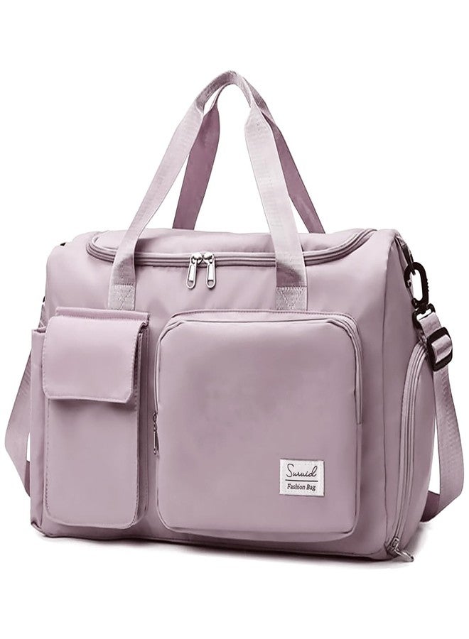 Suruid Travel Duffel Bag with Shoes Compartment Sports Gym Bag with Dry Wet Separated Pocket for Men and Women, Overnight Bag Weekender Bag Training Handbag Yoga Bag - Brown Pink - Image 1