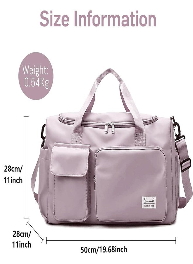 Suruid Travel Duffel Bag with Shoes Compartment Sports Gym Bag with Dry Wet Separated Pocket for Men and Women, Overnight Bag Weekender Bag Training Handbag Yoga Bag - Brown Pink - Image 2