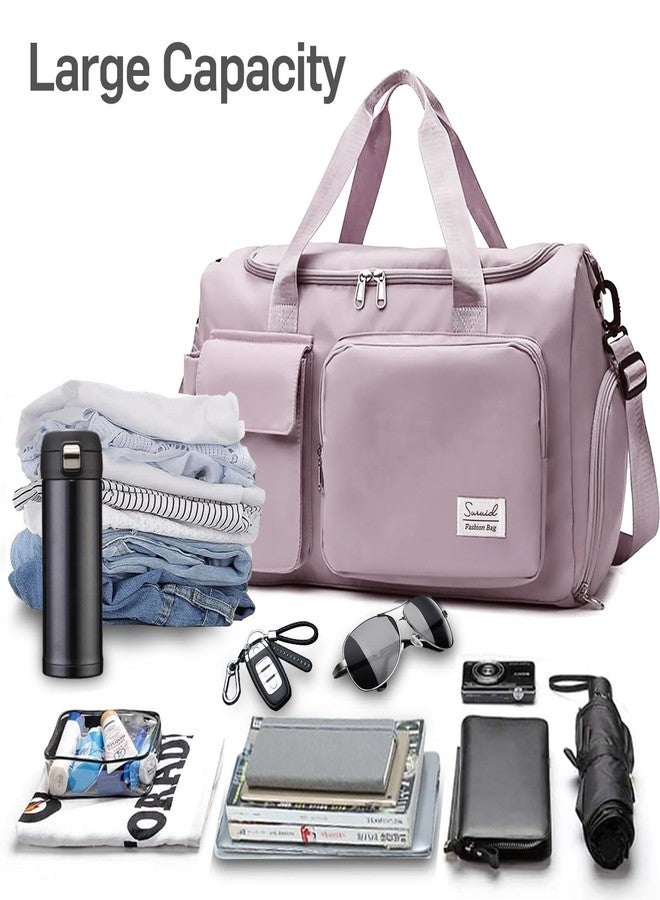 Suruid Travel Duffel Bag with Shoes Compartment Sports Gym Bag with Dry Wet Separated Pocket for Men and Women, Overnight Bag Weekender Bag Training Handbag Yoga Bag - Brown Pink - Image 4