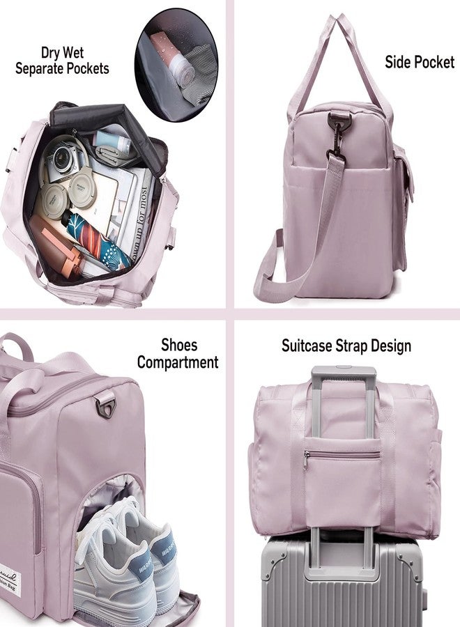 Suruid Travel Duffel Bag with Shoes Compartment Sports Gym Bag with Dry Wet Separated Pocket for Men and Women, Overnight Bag Weekender Bag Training Handbag Yoga Bag - Brown Pink - Image 3