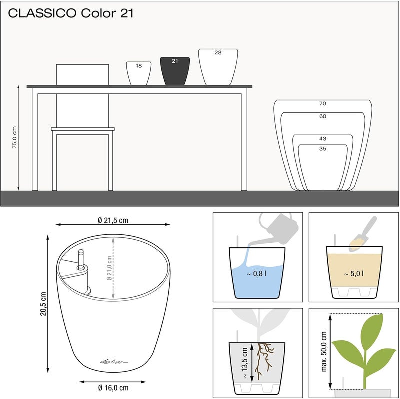 Lechuza 13183 Classico Color 21 Self-Watering Planter, Nutmeg Matte - Image 4