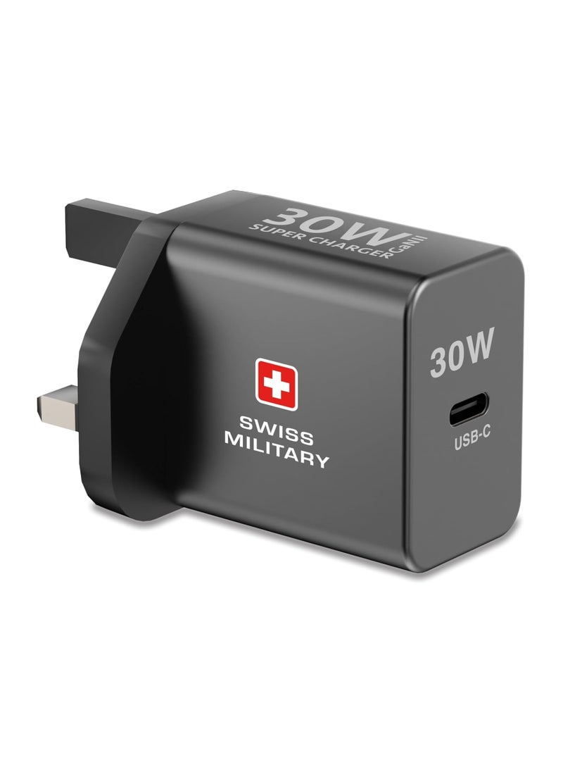 SWISS MILITARY 30W GaN II Power Delivery Ultra-Fast Compact Charger with USB-C Port and Braided Cable | Heat Resistant Design | Compatible with Tablets, iPhone,Samsung, and More | 5Yr Warranty  - Image 2