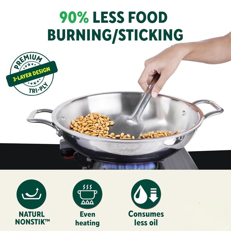 Shritik Triply Stainless Steel Deep Kadhai with Lid, 26 cm, 4 L, Stay Cool Handles, 5-Year Warranty - Image 3
