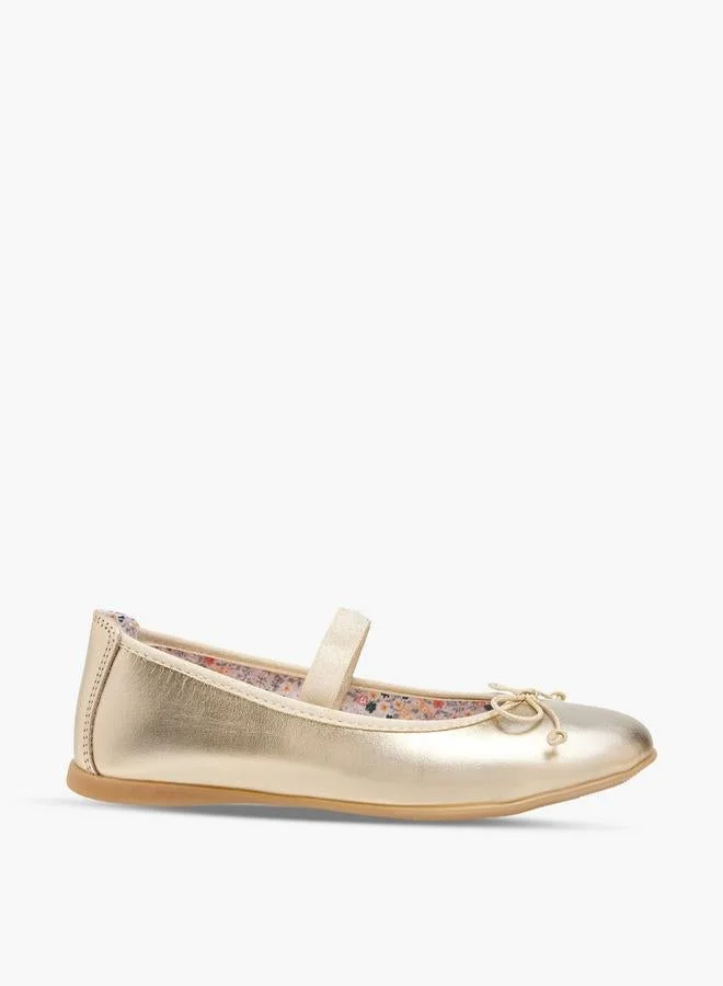 بابلوسكي Girls Bow Trim Leather School Ballerina Shoes