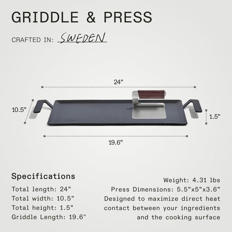 Madein Made In Cookware - Carbon Steel Griddle + Grill Press - (Like Cast Iron, but Better) - Professional Cookware - Crafted in Sweden - Induction Compatible - Image 5