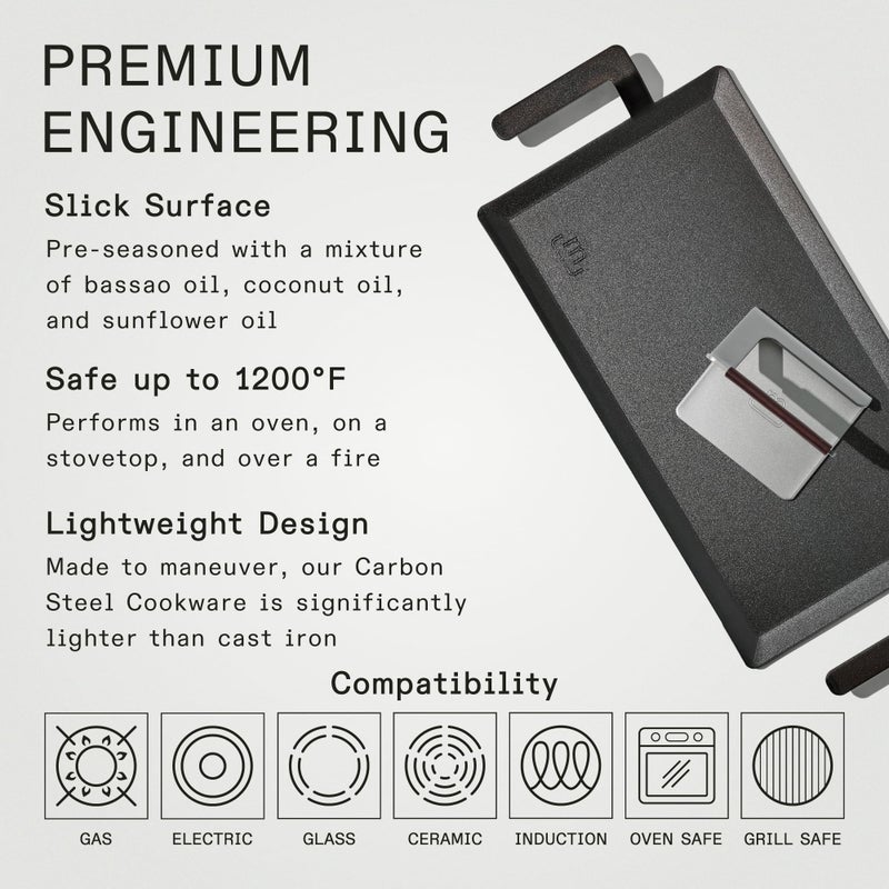 Madein Made In Cookware - Carbon Steel Griddle + Grill Press - (Like Cast Iron, but Better) - Professional Cookware - Crafted in Sweden - Induction Compatible - Image 3