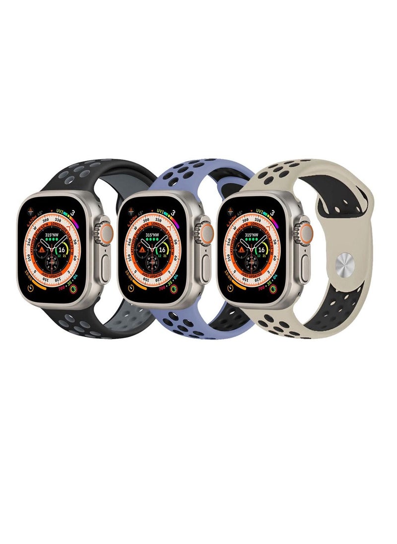 CATANES - 3 Pack For Apple Watch 49mm 45mm 44mm 42mm Silicone Sport Band Nike Strap Compatible With iWatch Series Ultra/8/7/SE/6/5/4/3/2/1 - Image 1