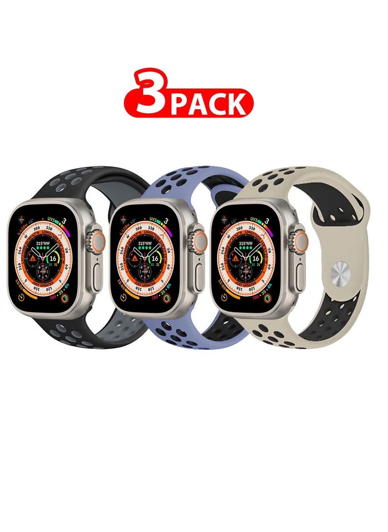 CATANES - 3 Pack For Apple Watch 49mm 45mm 44mm 42mm Silicone Sport Band Nike Strap Compatible With iWatch Series Ultra/8/7/SE/6/5/4/3/2/1 - Image 1
