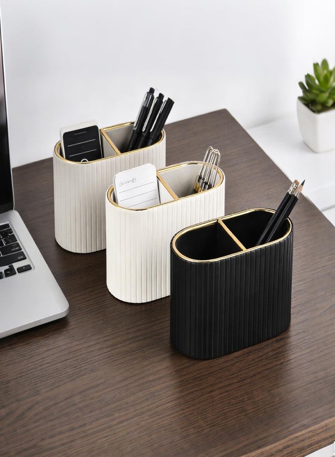 XNONE PU Leather Desk Organizer,Pen Holder,Small Remote Control Holder Pencil Cup Multifunctional Nightstand Organizer Caddy for Home School Office Desk Accessories,2 Compartments (Cream White) - Image 2