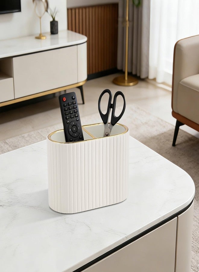 XNONE PU Leather Desk Organizer,Pen Holder,Small Remote Control Holder Pencil Cup Multifunctional Nightstand Organizer Caddy for Home School Office Desk Accessories,2 Compartments (Cream White) - Image 5