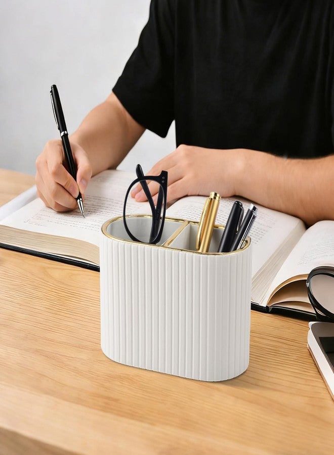 XNONE PU Leather Desk Organizer,Pen Holder,Small Remote Control Holder Pencil Cup Multifunctional Nightstand Organizer Caddy for Home School Office Desk Accessories,2 Compartments (Cream White) - Image 3