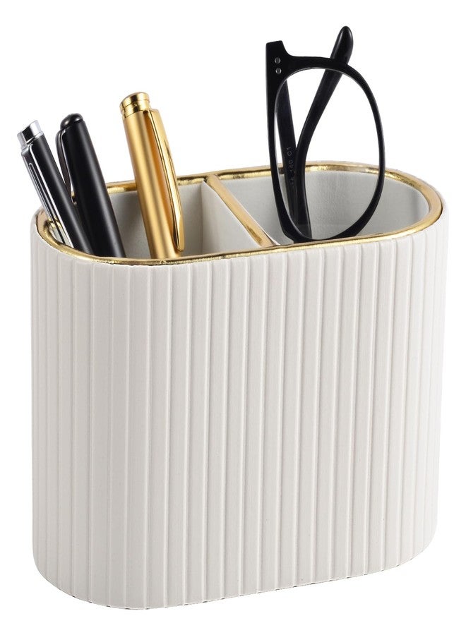 XNONE PU Leather Desk Organizer,Pen Holder,Small Remote Control Holder Pencil Cup Multifunctional Nightstand Organizer Caddy for Home School Office Desk Accessories,2 Compartments (Cream White) - Image 1