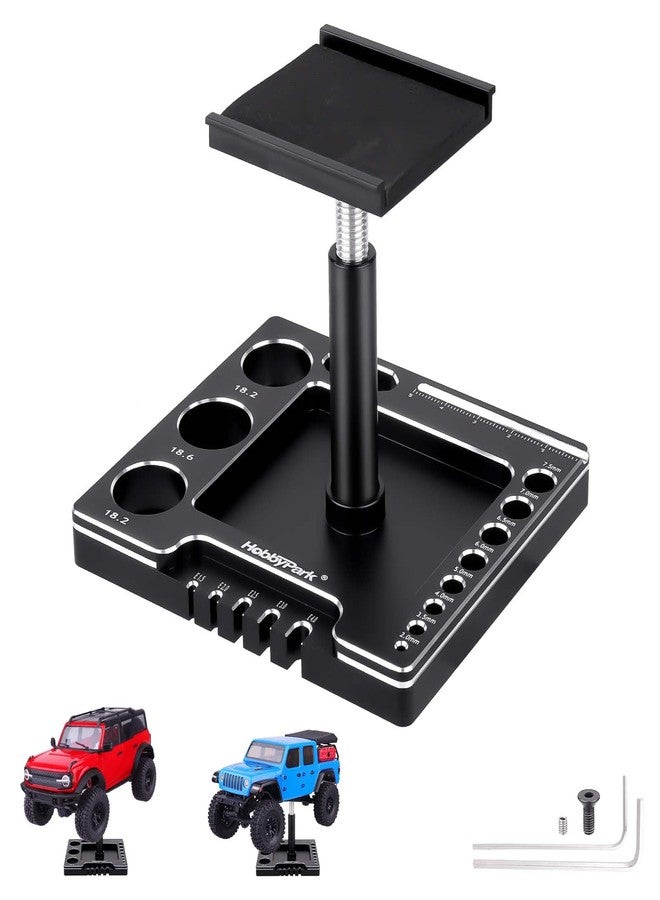 HobbyPark 1/18 1/24 RC Crawler Work Stand 360 Degree Rotation Lift Or Lower RC Car Repair Workstation for TRX4M TRX4MT Axial SCX24 AX24 FCX24 Tools (Unassembled) (Black-Silver) - Image 1