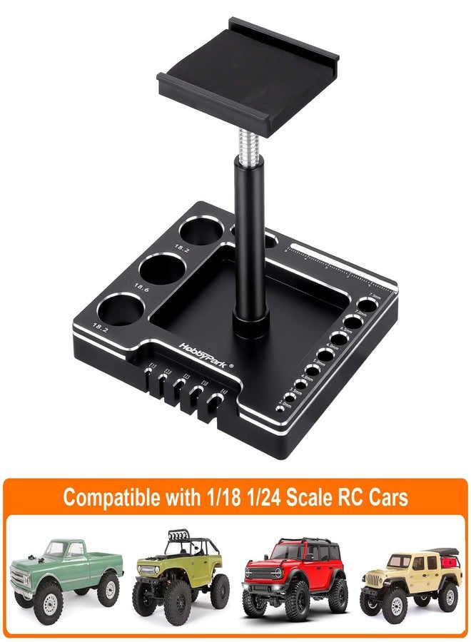 HobbyPark 1/18 1/24 RC Crawler Work Stand 360 Degree Rotation Lift Or Lower RC Car Repair Workstation for TRX4M TRX4MT Axial SCX24 AX24 FCX24 Tools (Unassembled) (Black-Silver) - Image 5