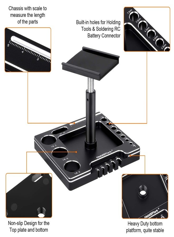 HobbyPark 1/18 1/24 RC Crawler Work Stand 360 Degree Rotation Lift Or Lower RC Car Repair Workstation for TRX4M TRX4MT Axial SCX24 AX24 FCX24 Tools (Unassembled) (Black-Silver) - Image 3