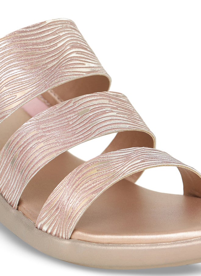She Zone صنادل ويدج مفتوحة من الأمام باللون الوردي الذهبي للنساء - Image 5