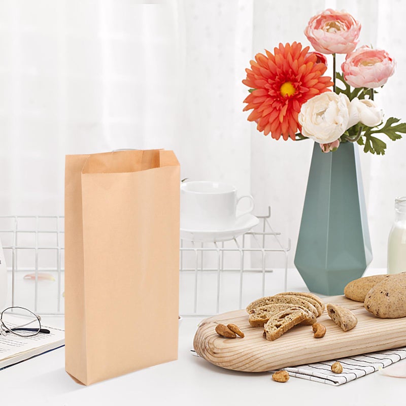 35x18x6cm أكياس وجبات خفيفة من ورق كرافت 100 قطعة أكياس تخزين طعام مقاومة للدهون يمكن التخلص منها - Image 5