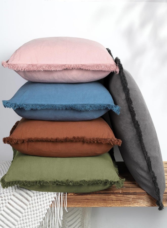 ZWJD أغطية وسائد ZWJD مقاس 18x18، طقم من قطعتين، لون صدئ، مزينة بشراشيب، قطن أنيق، أغطية وسائد مربعة للأرائك والأسرة وغرف المعيشة، ديكور ريفي بوهيمي - Image 5