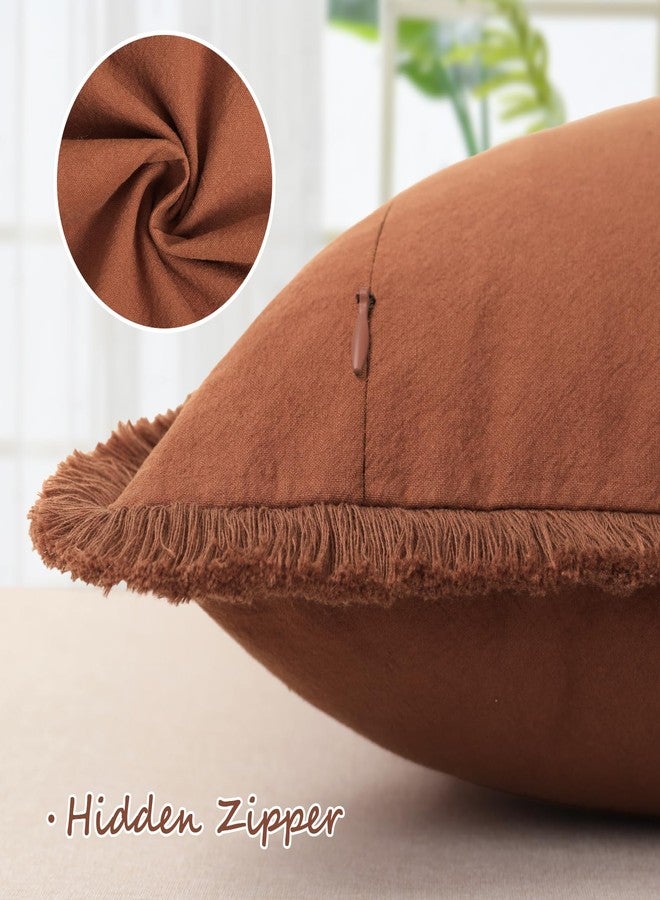 ZWJD أغطية وسائد ZWJD مقاس 18x18، طقم من قطعتين، لون صدئ، مزينة بشراشيب، قطن أنيق، أغطية وسائد مربعة للأرائك والأسرة وغرف المعيشة، ديكور ريفي بوهيمي - Image 2