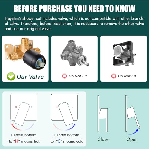 Heyalan Shower Faucet Set Square Stainless Steel Bathroom Rainfall Shower System One Handle Single Function Shower Trim Kit with Roughin Valve Male ThreadCeiling Mount10 InchOil Rubbed Bronze - Image 3