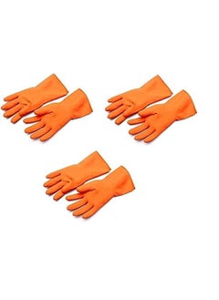 Pacificdeals Pacificdeals Multipurpose Reusable Chemicals Heavy Duty Protection Rubber Cleaning Gloves For Industries Mechanical Garage Gardening Fishery Dishwashing Kitchen Household Car Washing Set Of 3 Orange 