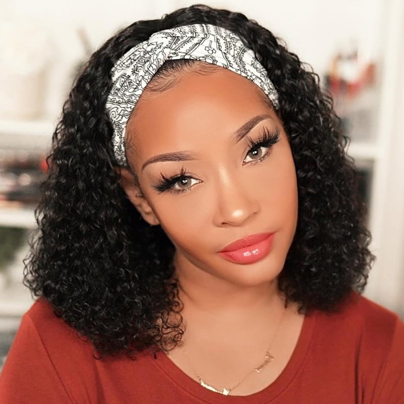 AISI QUEENS AISI QUEENS Headband Wig Human Hair For Black Women Curly Wigs Glueless Human Hair Short Curly Headband Wigs 14 Inch Curly Headband Wigs