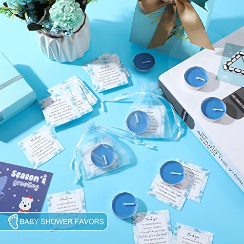 Geosar 50 Sets Baby Shower Party Favors Including 50 Pcs Unscented Tealight Baby Shower Candles Gift Bags Cards for Gender Reveal Party Supplies(Blue) - Image 3