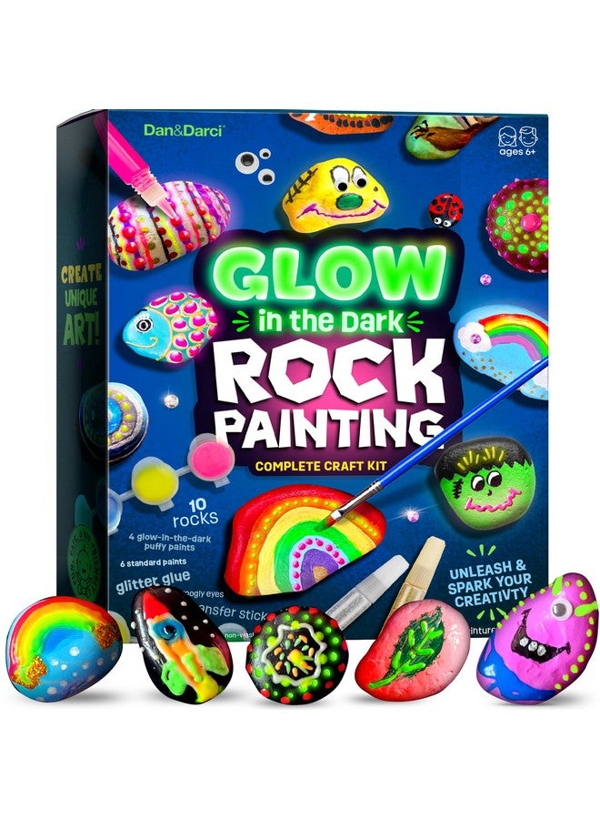 Dan&Darci مجموعة رسم الصخور للأطفال من دان ودارسي - تتلألأ في الظلام - هدايا الفنون والحرف للأولاد والبنات من عمر 6-12 سنة - مجموعات أنشطة الحرف - ألعاب فنية إبداعية للأطفال من 6 و 7 و 8 و 9 و 10 و 11 و 12 سنة - Image 1