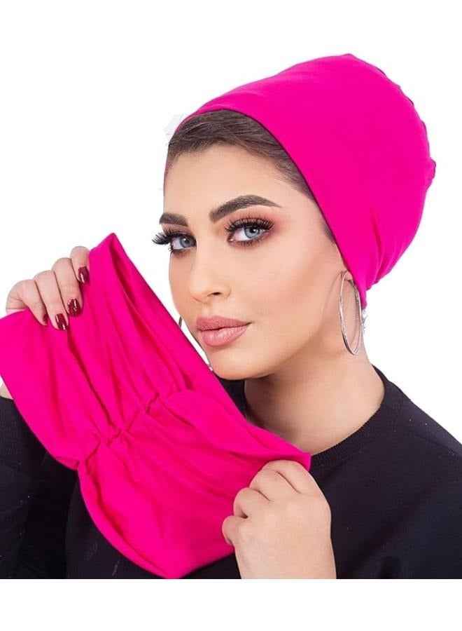 Women's Turban Cotton Turban (2 Pieces) Women Hat Hijab Ladies Turban Women Bonnet Caps Headwear Turban for Women, Fuchsia - Image 1