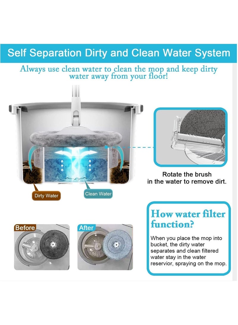 Arabest Spin Mop and Bucket Set 360°Flat Mop with Separation Dirty and Clean Water System 2Pcs Microfiber Pad for All Types of Floor Cleaning - Image 2