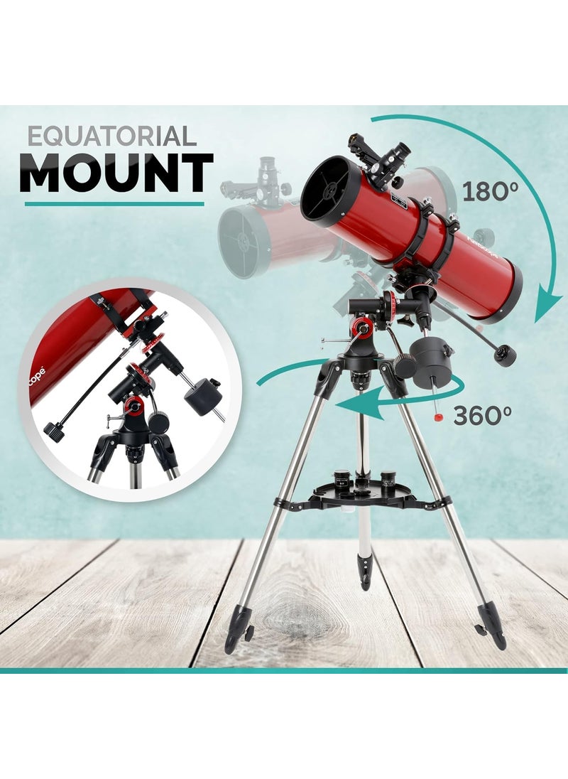 AmScope AmScope Reflector EQ Telescope with Equatorial Mount 130mm Aperture 650mm Focal Length Stainless Steel Tripod and Red Dot Finder  - Image 3