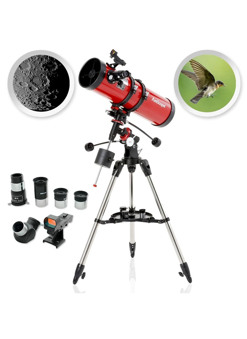 AmScope AmScope Reflector EQ Telescope with Equatorial Mount 130mm Aperture 650mm Focal Length Stainless Steel Tripod and Red Dot Finder  - Image 1