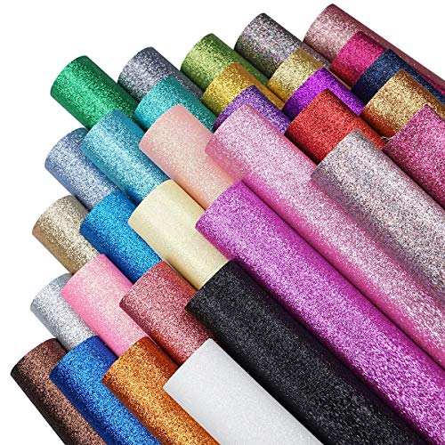 Litchi 32 Colors 8X6 Inches Glitter Faux Leather Fabric Sheets for Leather Bows, Earring, Jewelry Making, Sewing, Shoe Making and Craft Making - Image 1