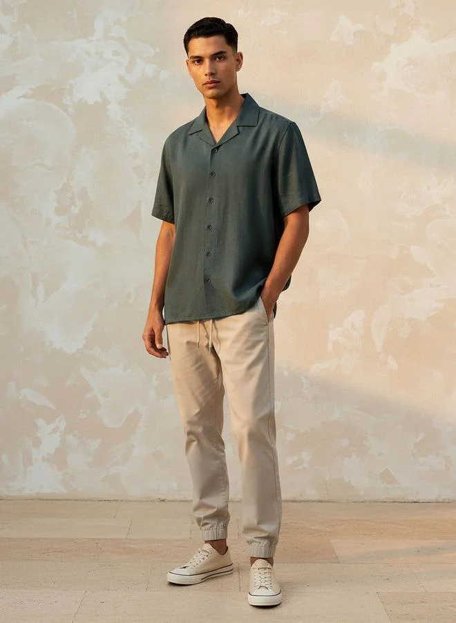 Splash FAV Men Regular Fit Camp Collar Short Sleeve Linen Blend Shirt