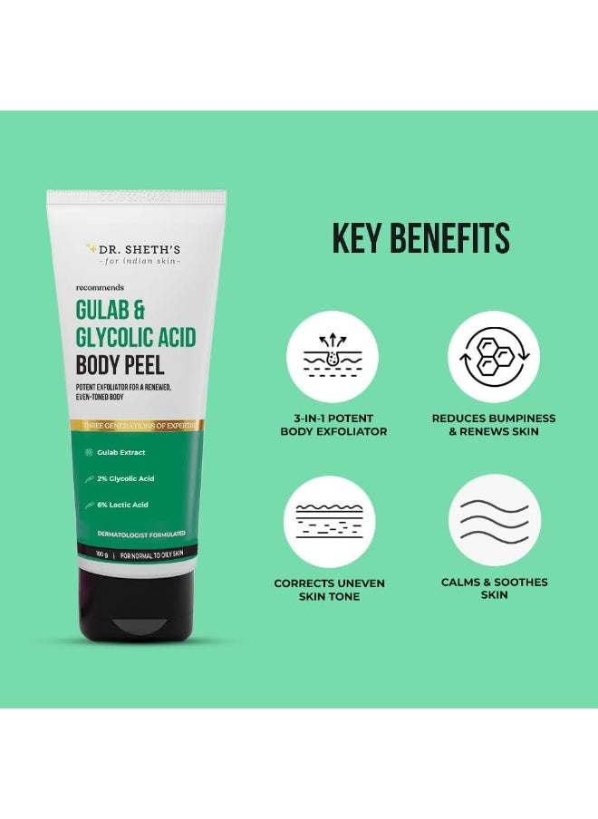 Dr. Sheth's Gulab & 2% Glycolic Acid Body Peel for Glowing Skin | 5 Mins Chemical Peel with 5% Lactic Acid & Rose Extracts | Exfoliating Peel for Brightening and Tan Removal | Men & Women | 100g  - Image 2