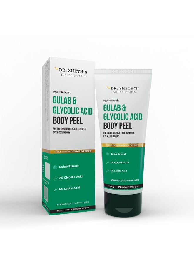 Dr. Sheth's Gulab & 2% Glycolic Acid Body Peel for Glowing Skin | 5 Mins Chemical Peel with 5% Lactic Acid & Rose Extracts | Exfoliating Peel for Brightening and Tan Removal | Men & Women | 100g  - Image 1